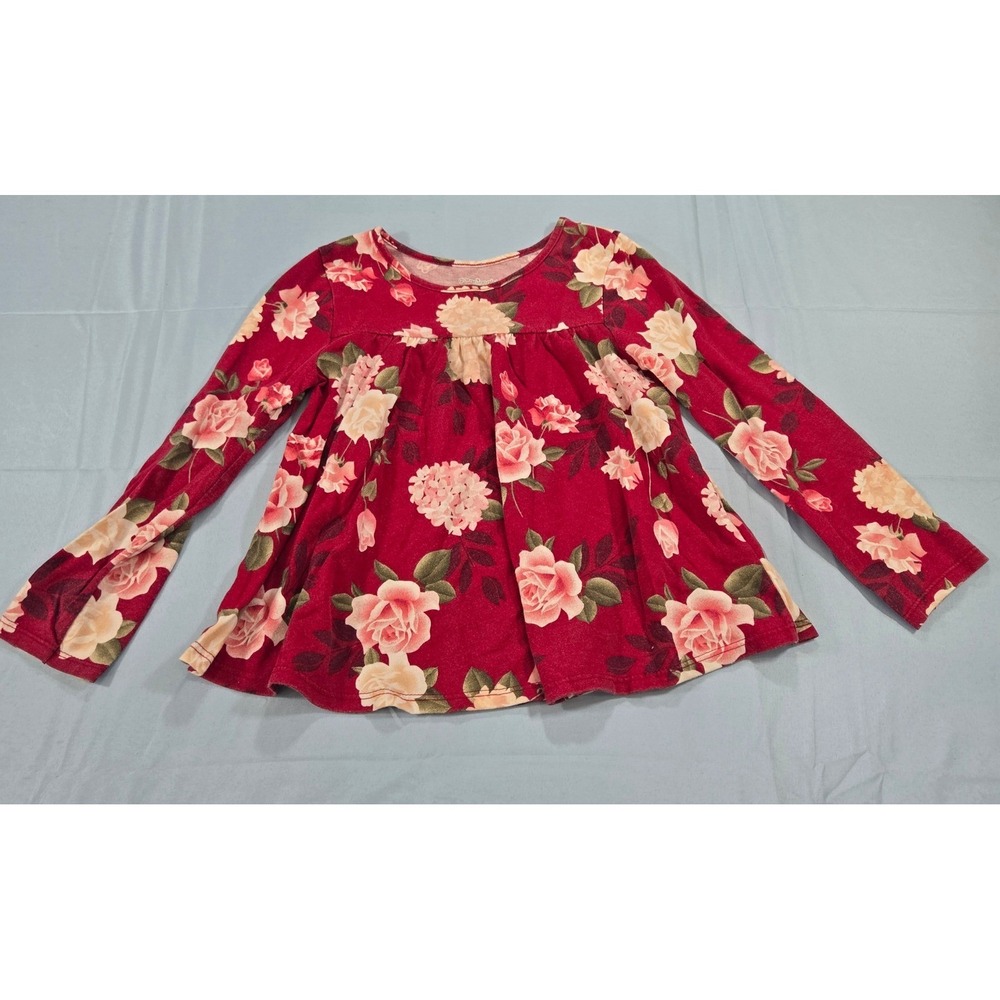 Garanimals Girls 4T Floral Babydoll Tunic Long Sleeve Red Rose Print Shirt